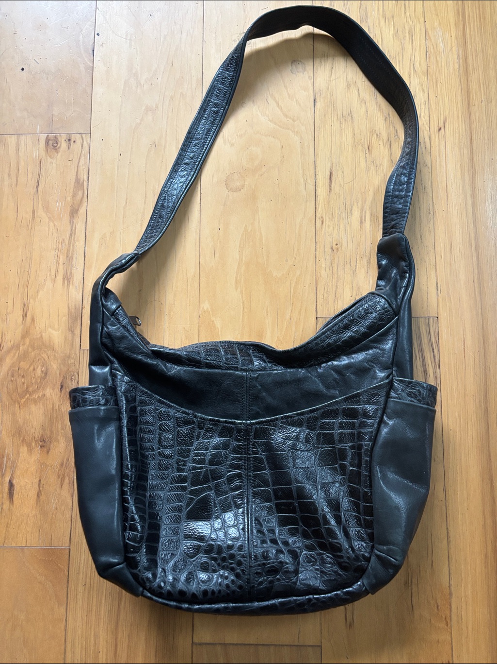 Black Crocodile Look Leather Bag